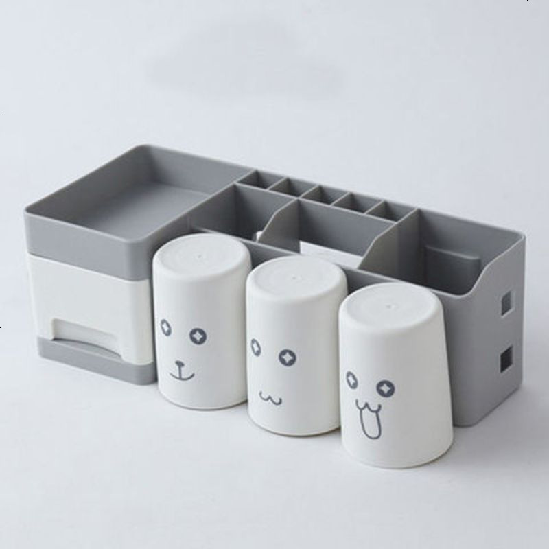 2/3/4口牙刷架牙刷杯卫生间壁挂牙刷架牙刷牙膏盒电动牙刷置物架 灰白抽屉款(三杯牙刷架)