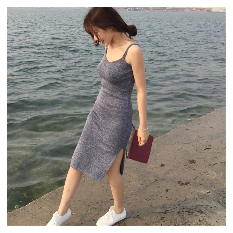 艳如飞春季修身性感包臀针织背心长裙露背内搭紧身吊带裙女夏打底