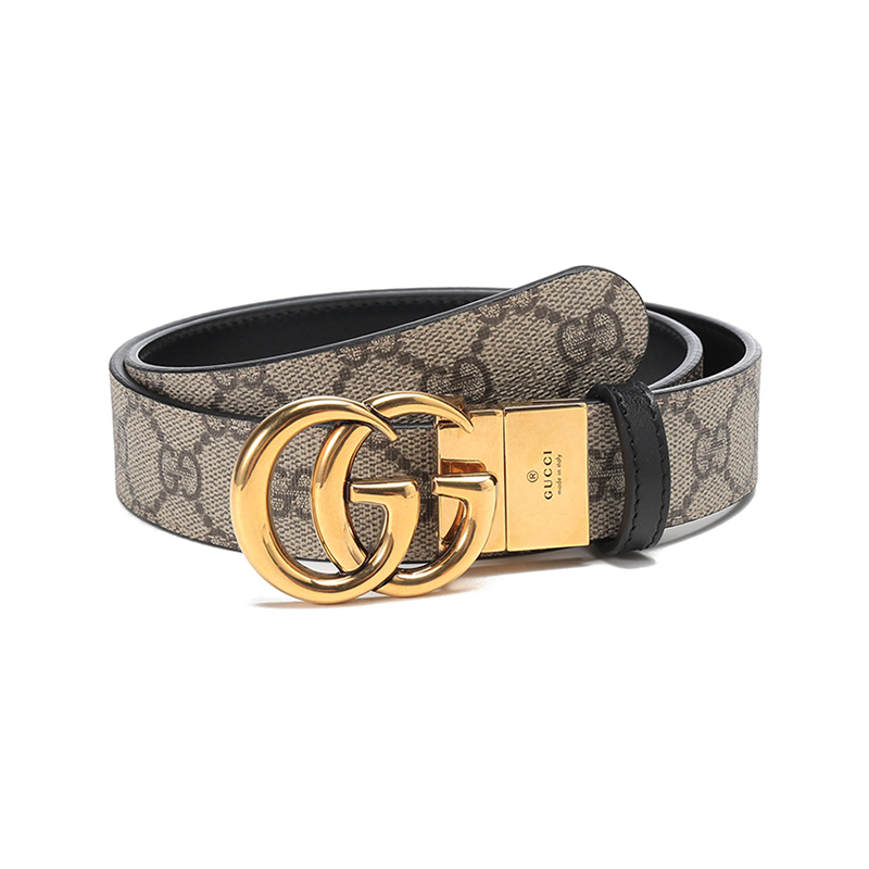 古驰 gucci 女士gg marmont系列帆布配皮双g板扣式双面皮带腰带659417