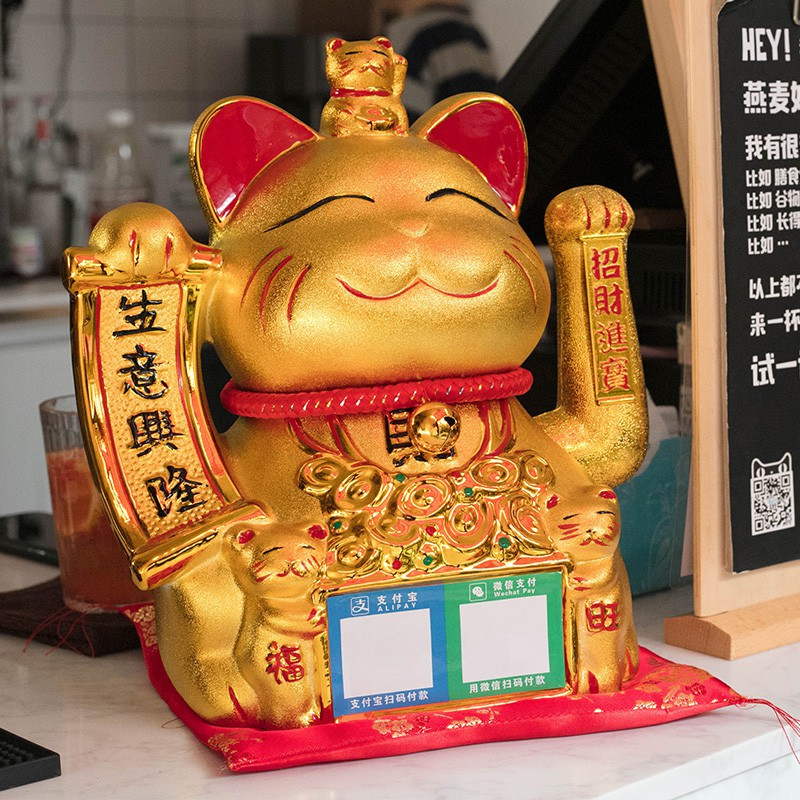 猫语音摆件陶瓷开业礼品店铺收银台二维码支付牌大号开张 三维工匠 二维码小号(赠音响)