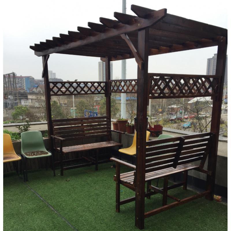 森美人防腐木屋凉亭葡萄架户外庭院桌椅休闲家具花园碳化实木爬藤花架 B款加宽款带椅子（不含桌子）