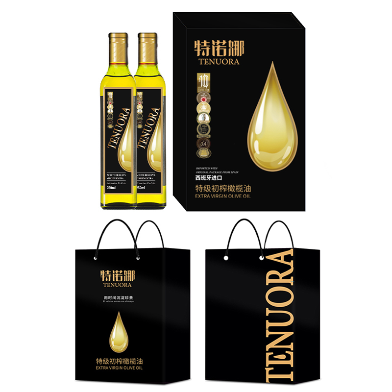 特诺娜(Tenuora Olive) 特级初榨橄榄油黑色精装 礼盒250ml*2