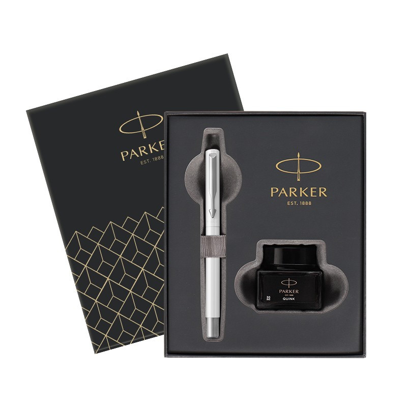派克PARKER 钢笔 威雅白色胶杆墨水笔+迷你墨水礼盒 学生办公用品书写金属不锈钢F笔尖0.5mm 可吸墨可替换墨囊高清大图