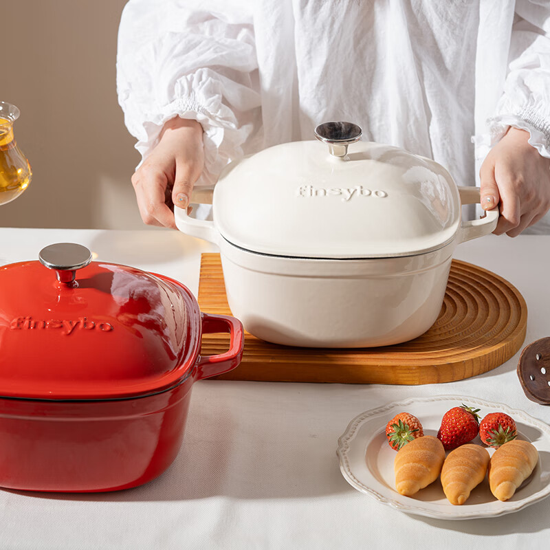 finsybo暮光森林方形珐琅锅 一体成型 铸铁材质锅内陶瓷珐琅不粘内里4.5L F-FL24A高清大图