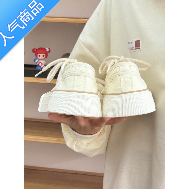 SUNTEK甜森森奶呼呼丑萌帆布鞋宽头厚底女2023新款小众原创配裙子小白鞋高清大图