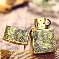 zippo打火机正版 原装正品 黄铜五面雕刻 吉祥瑞兽 貔貅 套装系列 铜 花色彩色 商务送礼 送礼佳品