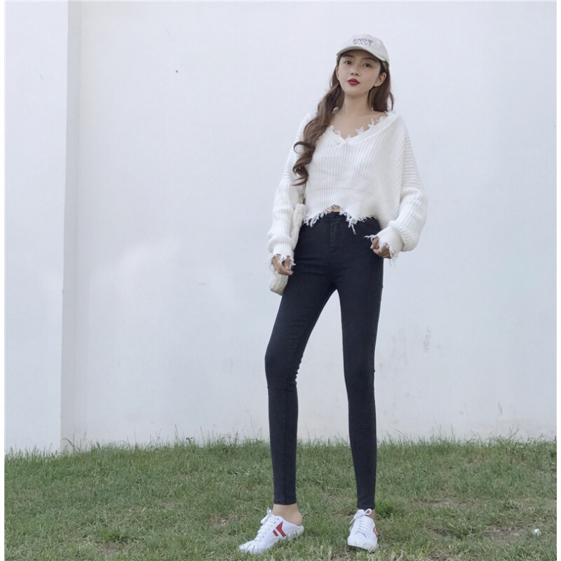 春装女装韩版修身弹力九分裤显瘦高腰小脚裤铅笔裤外穿打底裤长裤图片色