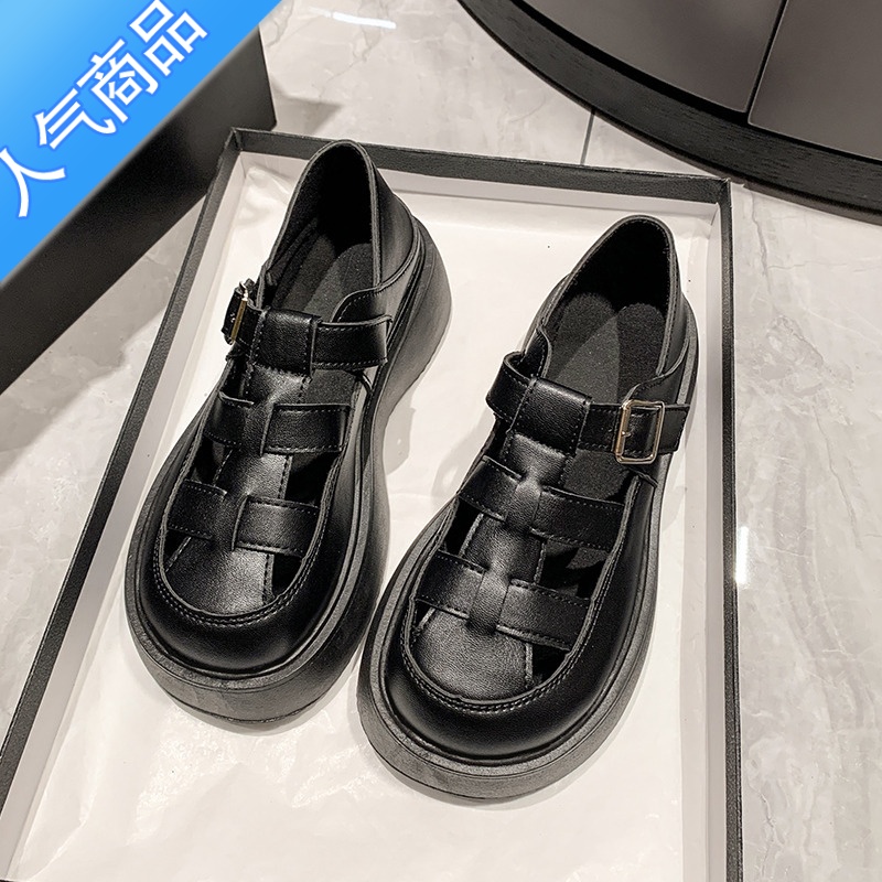 SUNTEK罗马凉鞋女2023年新款包头凉鞋女夏季松糕两穿镂空学院风大头鞋子高清大图