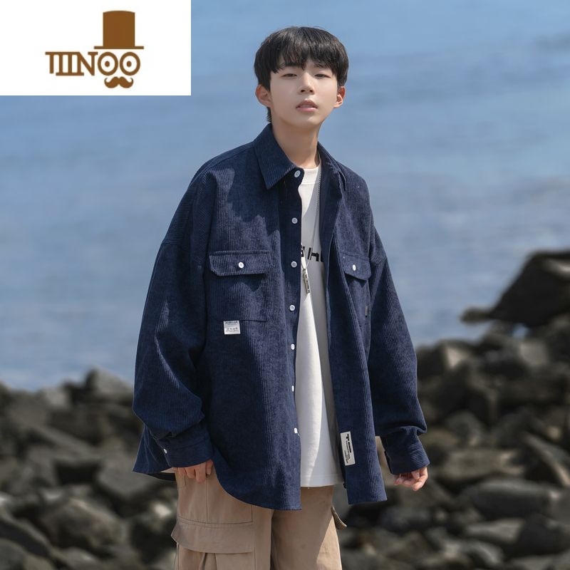 YANXU日系cityboy工装长袖衬衫男生款港风复古青少年外套潮牌衣生高清大图