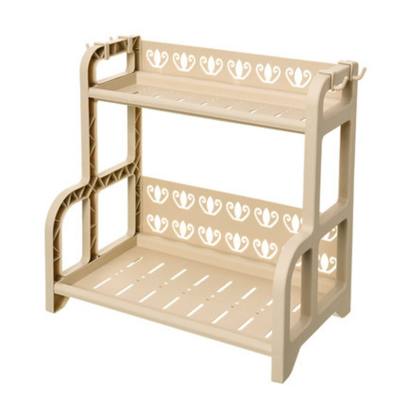 厨房多层塑料置物架调料调味瓶储物收纳架厨具收纳架落地收纳架_7 两层卡其色