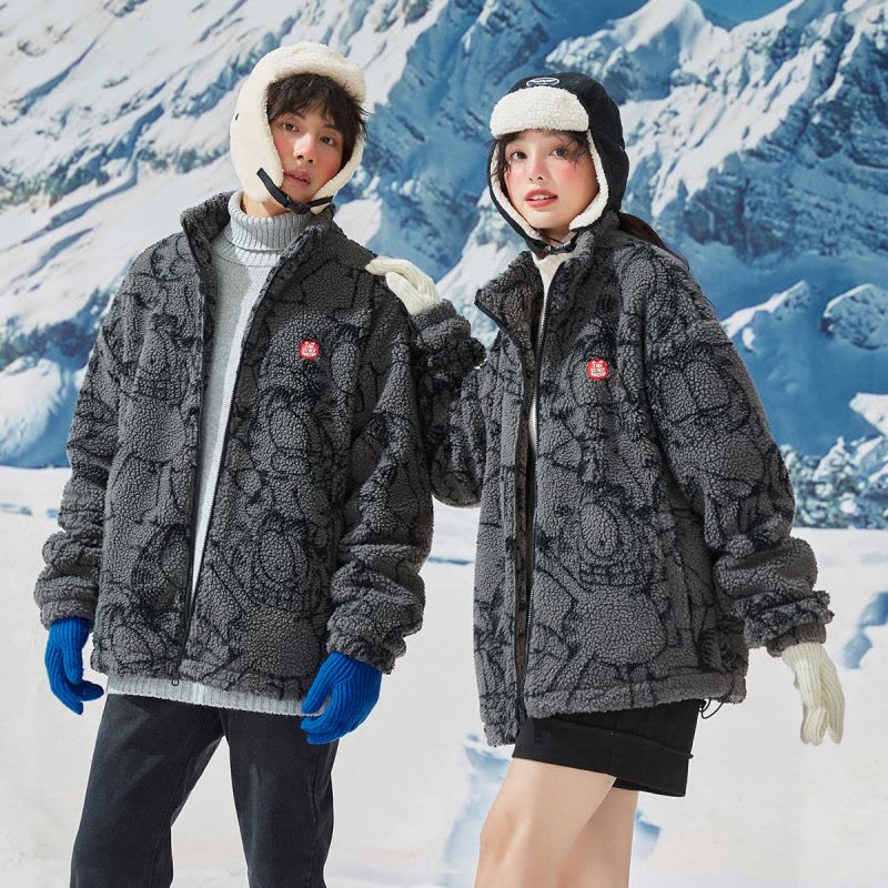 [2.5折价123元]唐狮外套男女同款女男式外套情侣同码满身提花加菲猫左胸小标冰岛绒外套男外套图片