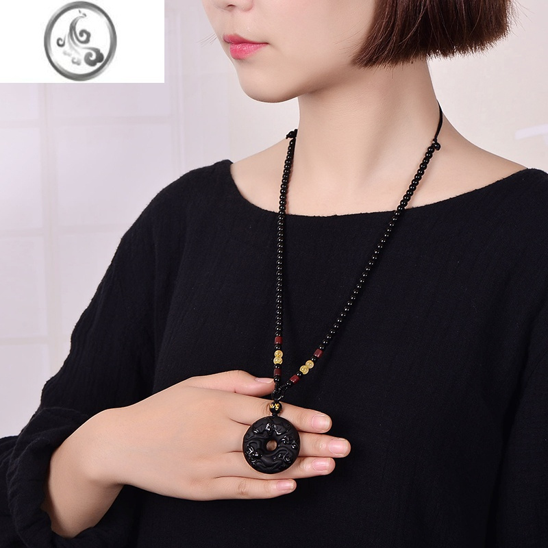 jimi黑曜石12生肖吊坠男女黑色玉石属相鼠牛虎兔龙蛇马羊猴鸡狗猪项链