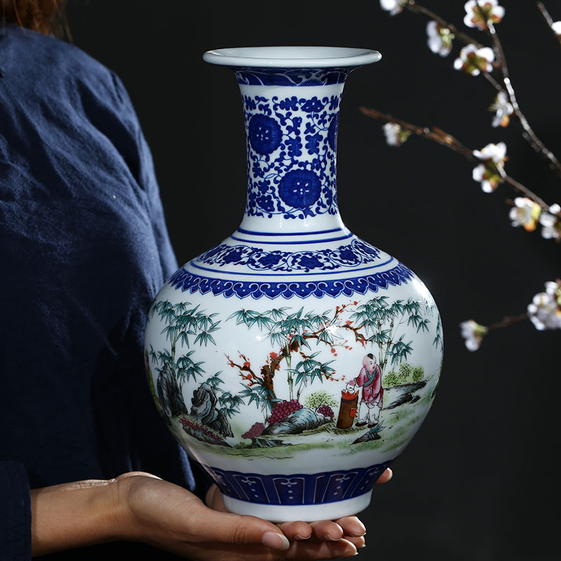 景德镇陶瓷摆件仿古青花瓷花瓶插花器富贵竹家居客厅电视柜装饰品 三维工匠 葫芦瓶高清大图
