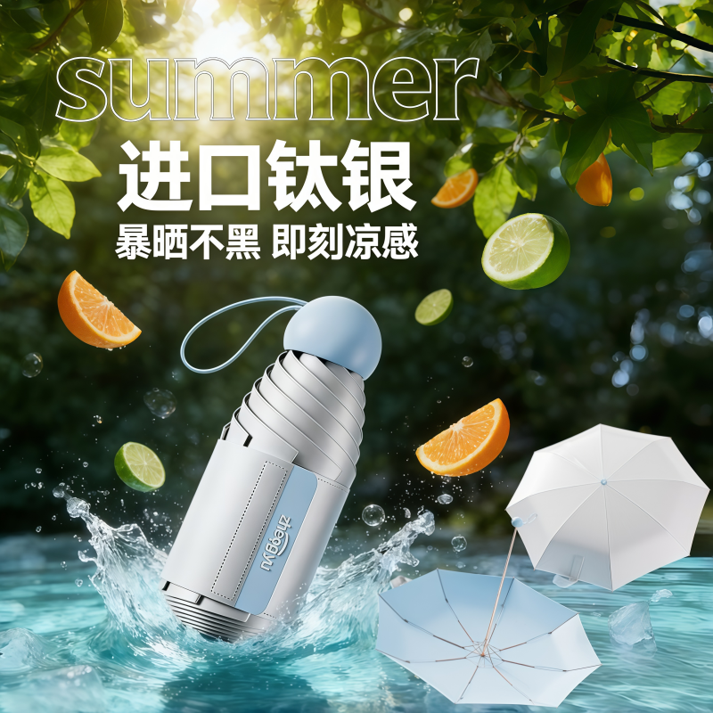 正雨钛银五折遮阳太阳伞超强防紫外线女便携口袋轻巧胶囊防晒晴雨9063高清大图