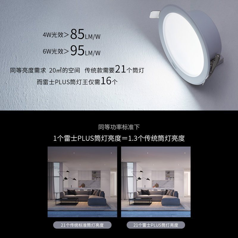 雷士照明NVC LED铝材筒灯 4W超薄铝材嵌入式筒灯 简约现代客厅过道氛围装饰灯