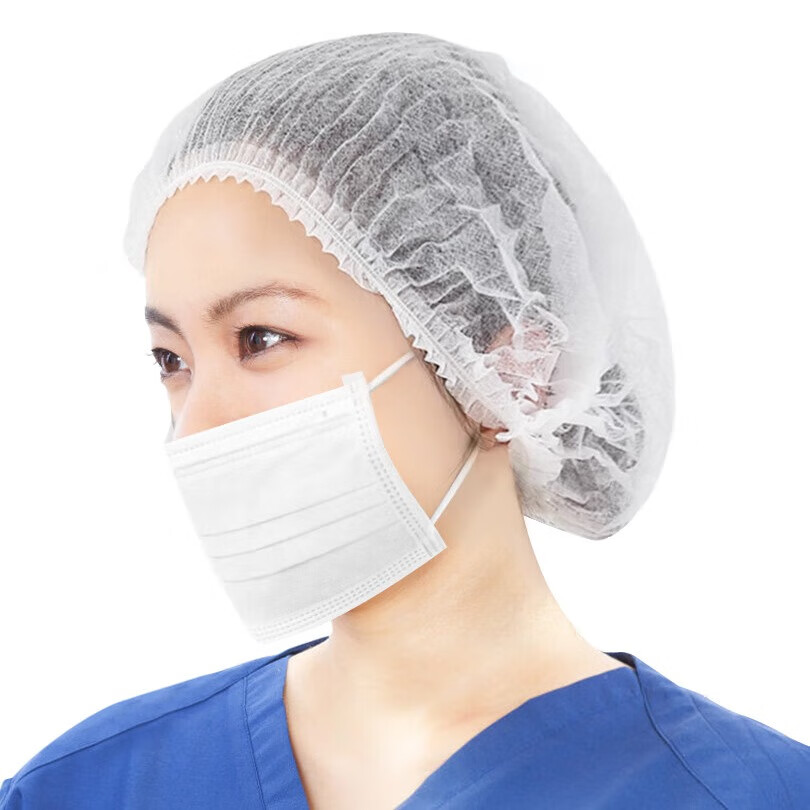 无纺布厨房厨师网帽发套条形隔离帽白色100只/袋高清大图