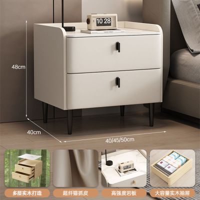 布欧格实木床头柜岩板台面 奶白色+黑 45x40x48cm