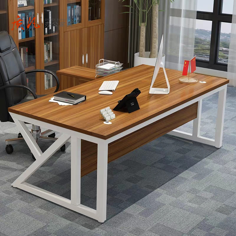 苏宁 质凡 办公家具办公桌老板桌总裁桌1.8米桌+侧柜(浅胡桃色+白架)高清大图