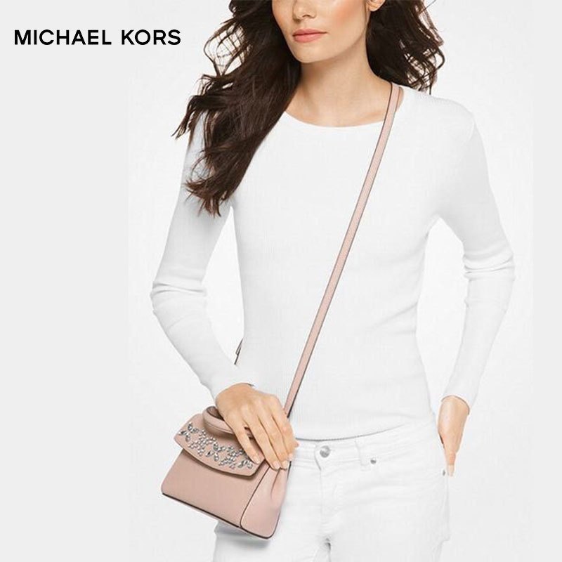 [直营]迈克·科尔斯(MICHAEL KORS) 牛皮 搭扣 硬 迷你 Ava水晶花朵剑桥单肩斜垮包 MK 女包