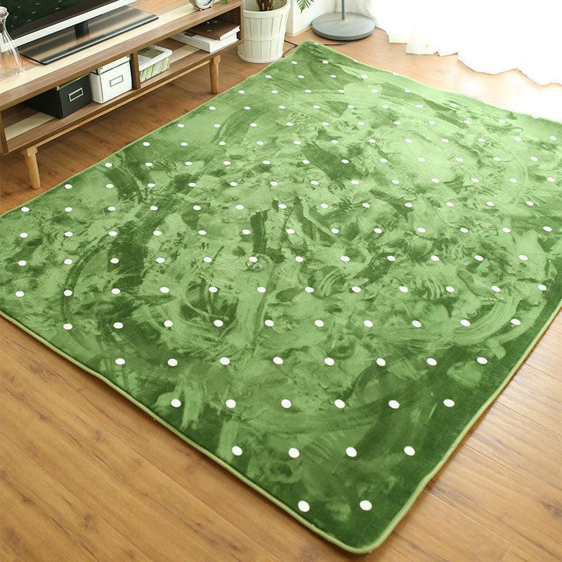 美帮汇法兰绒房间满铺地毯卧室床边厅客厅防滑地垫榻榻米飘窗垫 圆点草绿色 宽160cm*长230cm