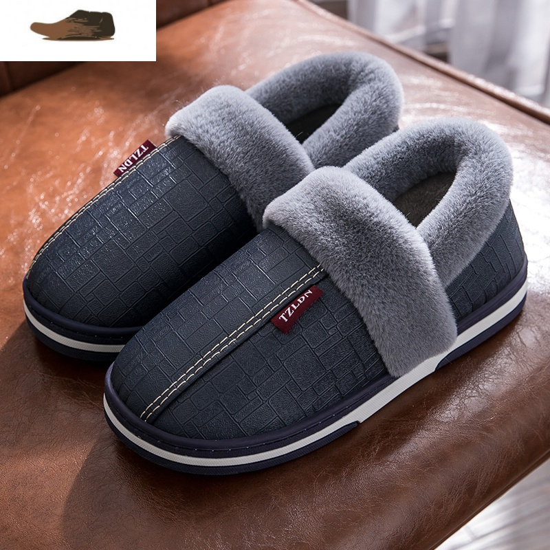ideamini秋冬季保暖棉鞋男2021毛毛加绒一脚蹬男士家居家用豆豆棉鞋男