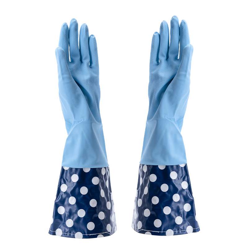 天蓝色m洗衣服手套女厨房专用防水手套加长清洁洗碗洗菜用的家务手套