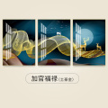 客厅装饰画简约挂画沙发背景墙玄关壁画画餐厅三联画 加官福禄（土豪金） 30*50cm三联套装（建议2米以下沙发）_572