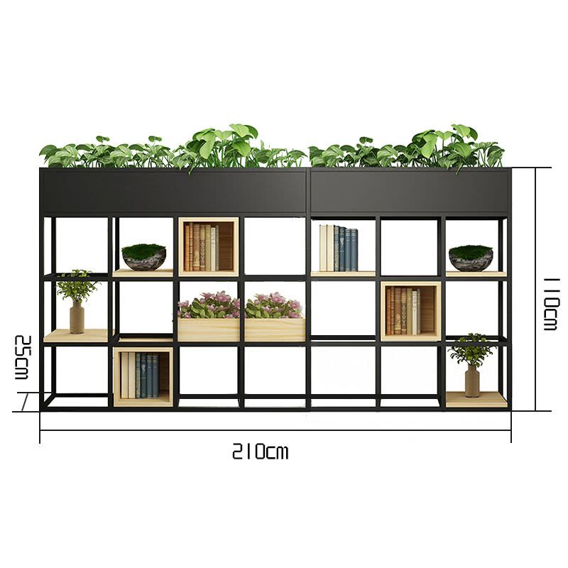 易企采 25*210*110CM 办公室铁艺花槽架屏风隔断置物架餐厅隔断围栏绿植花架隔断柜图片