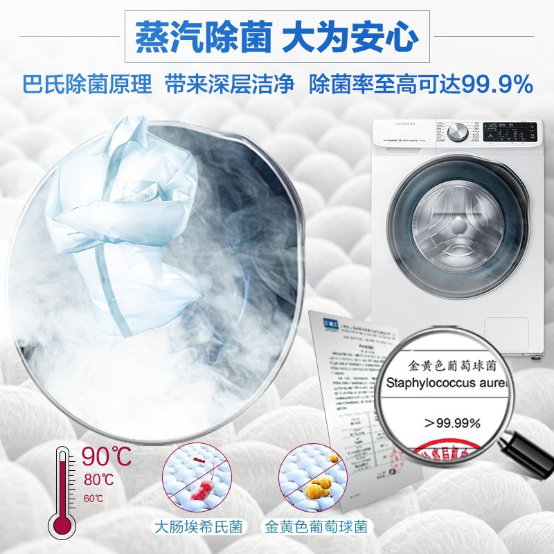 三星(SAMSUNG)10公斤滚筒洗衣机全自动 蒸汽除菌 泡泡净洗 WW1WN64FTBW/SC 白色WW1WN64FT