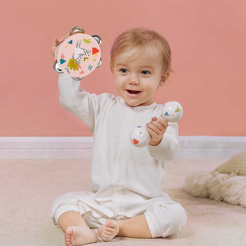 babycare婴儿铃鼓奥尔夫手摇铃3-6个月新生宝宝0-1岁益智早教玩具套装