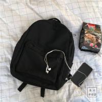 韩版ins风帆布书包女 学院风chic校园学生双肩包日系原宿旅行背包 黑色