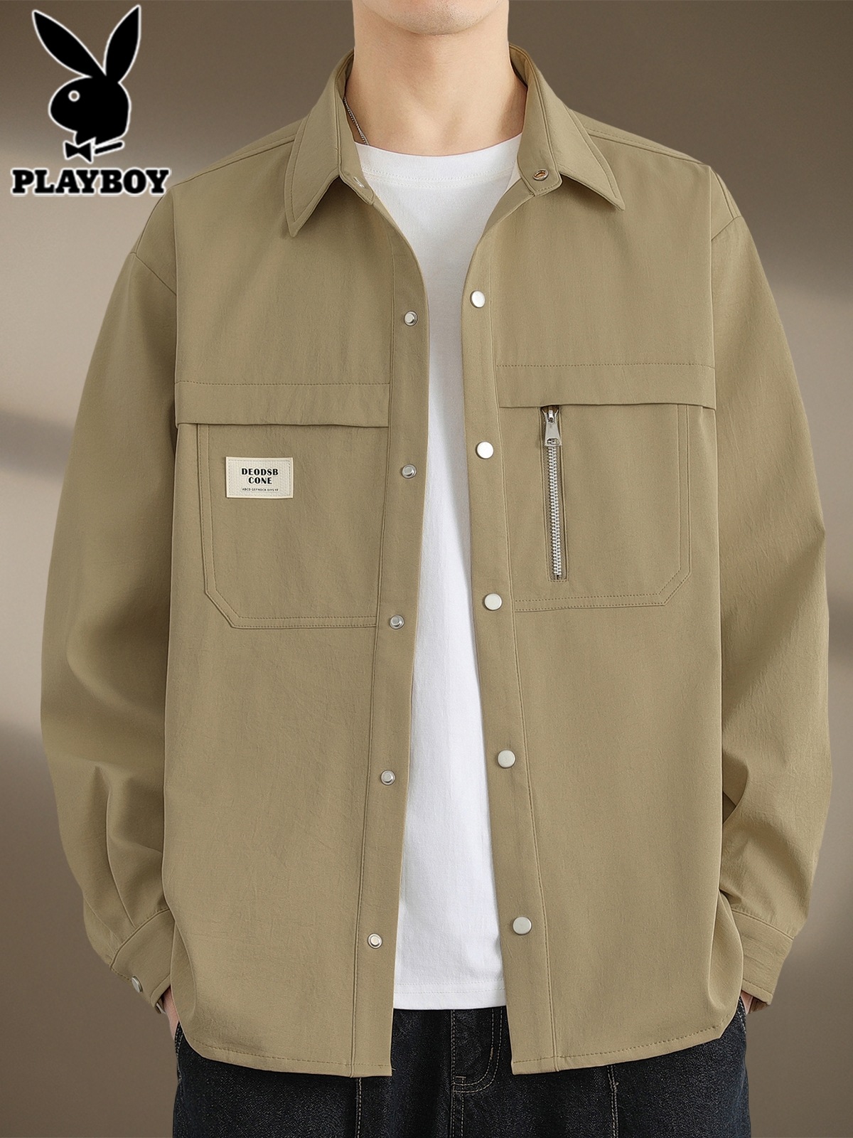 花花公子衬衫外套男士2025年秋季潮牌百搭工装上衣服休闲长袖2闲高清大图