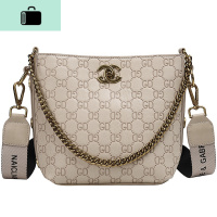 春夏上新质感包包女2020新款网红水桶包女时尚百搭宽带单肩斜挎包NEWLAKE 米白色