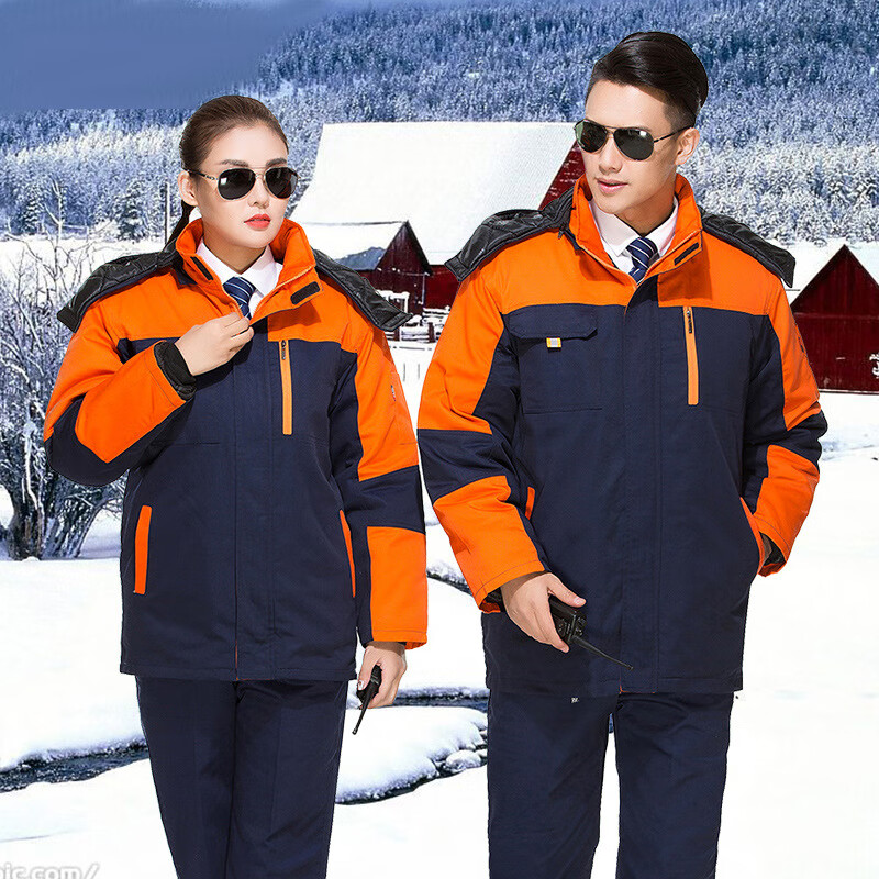 谋福 冬季工作服棉服 棉衣工程汽修劳保服棉袄【藏蓝拼橘色】165/M