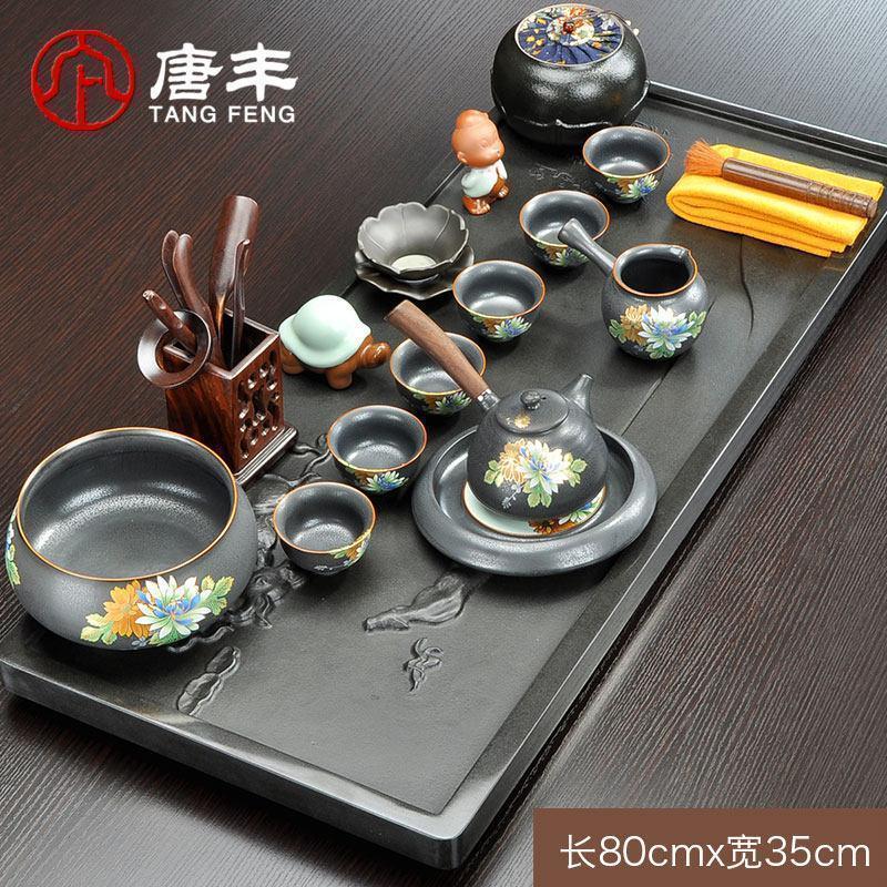家柏饰(CORATED)乌金石半手工浮茶盘茶具套装中式家用简约紫砂功夫茶具整套高清大图