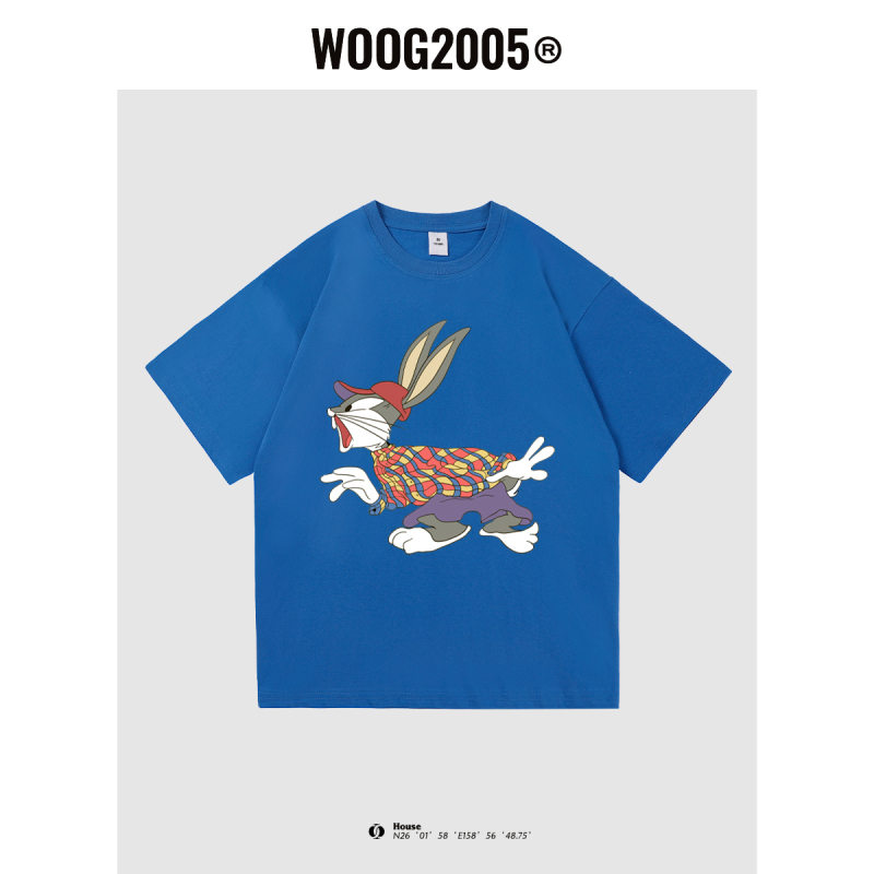 WOOG2005兔子印花时尚T恤ins潮牌100纯棉男士夏季新款2022圆领
