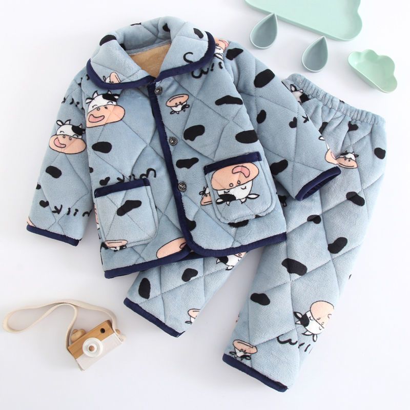 儿童睡衣冬季加绒加厚保暖套装男女童宝宝法兰绒小女孩珊瑚绒冬天