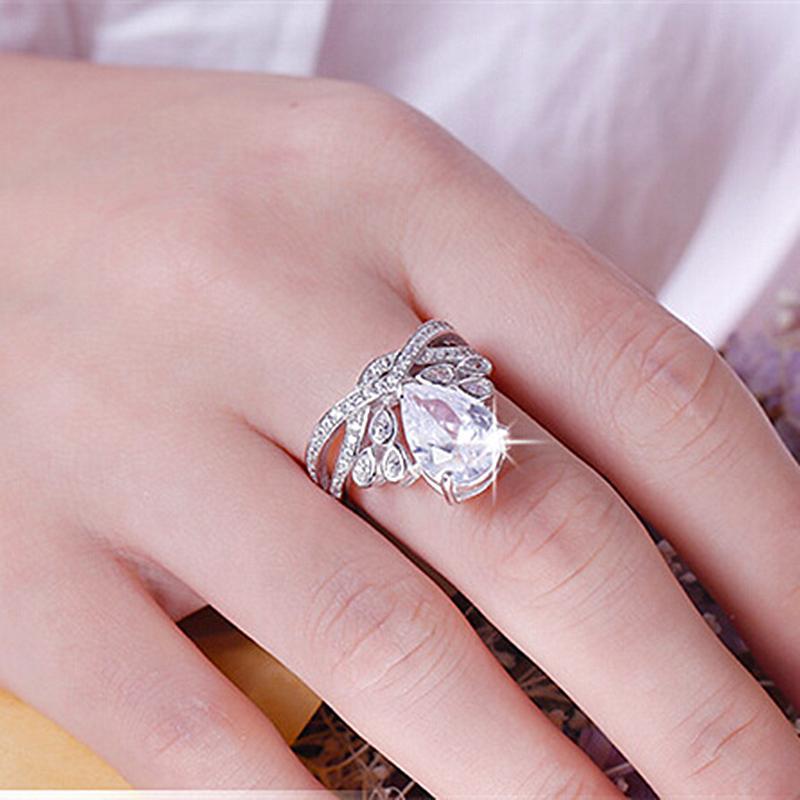 S925银 皇冠华丽仿锆石开口戒指 送女友送女朋友七夕情人节礼物