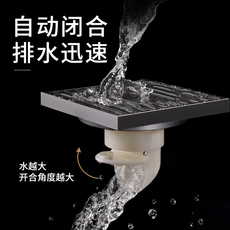 潜水艇全铜地漏防臭枪灰色洗衣机卫生间隐藏式加长方形淋浴地漏防堵塞