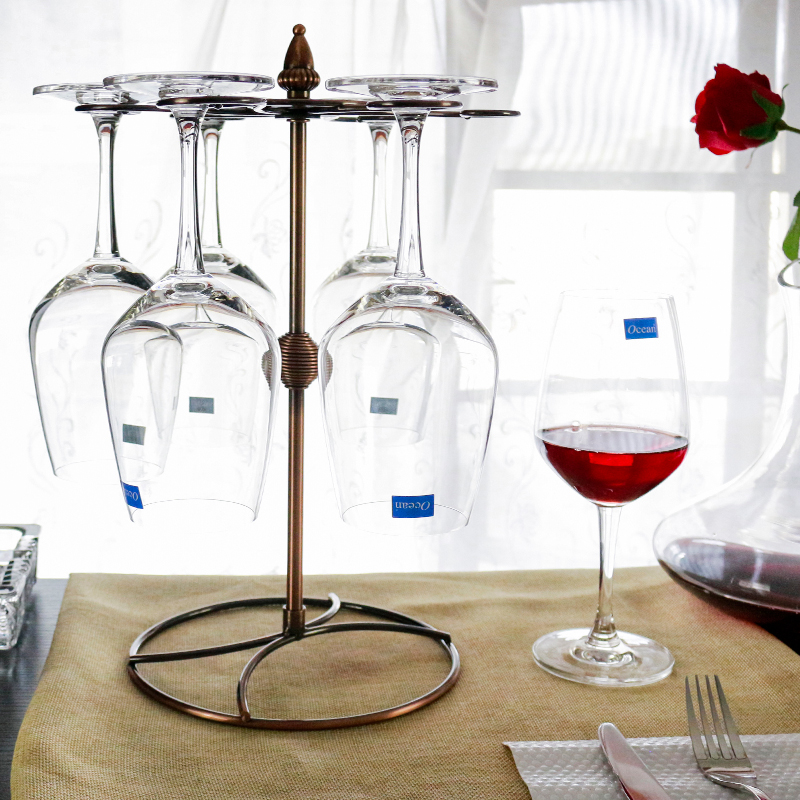 Ocean进口无铅玻璃冷切口红酒杯455ML4只配1500ML醒酒器配酒杯架套装高清大图