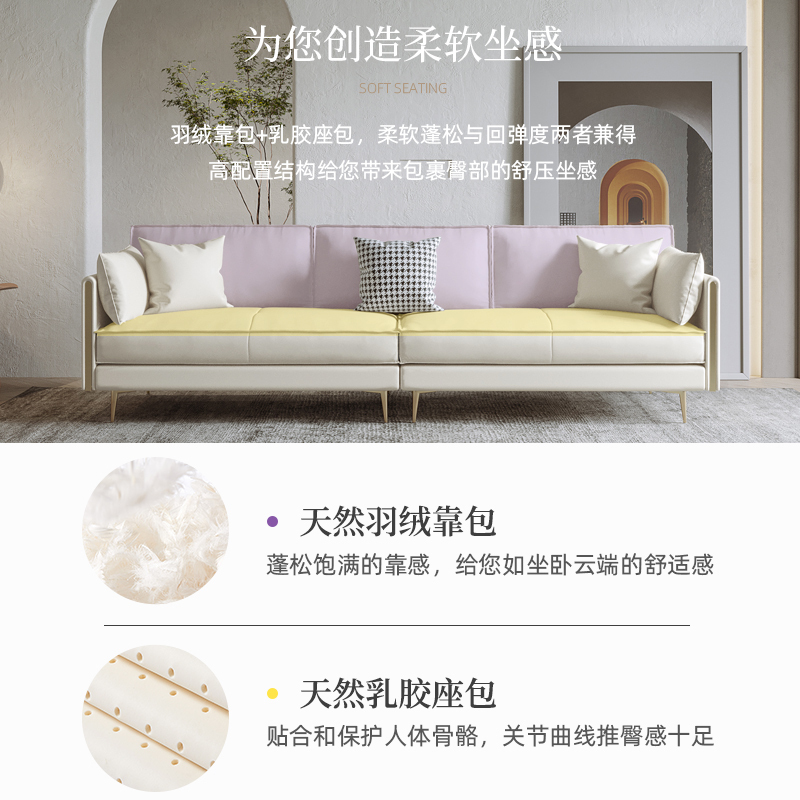 冬熊北欧客厅小户型意式极简约现代轻奢真皮沙发高档羽绒白色沙发