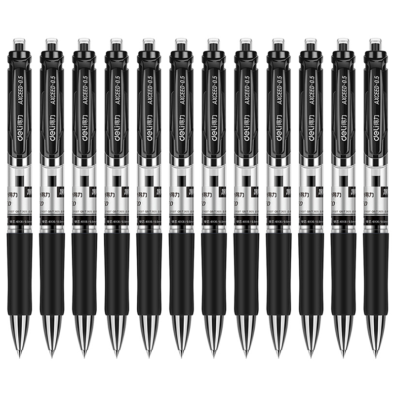 得力s01按动中性笔05mm黑色12支盒