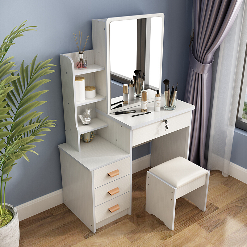 家具>镜子类>化妆镜>安心抵>智能镜梳妆台镜子带led灯收纳柜一体简约