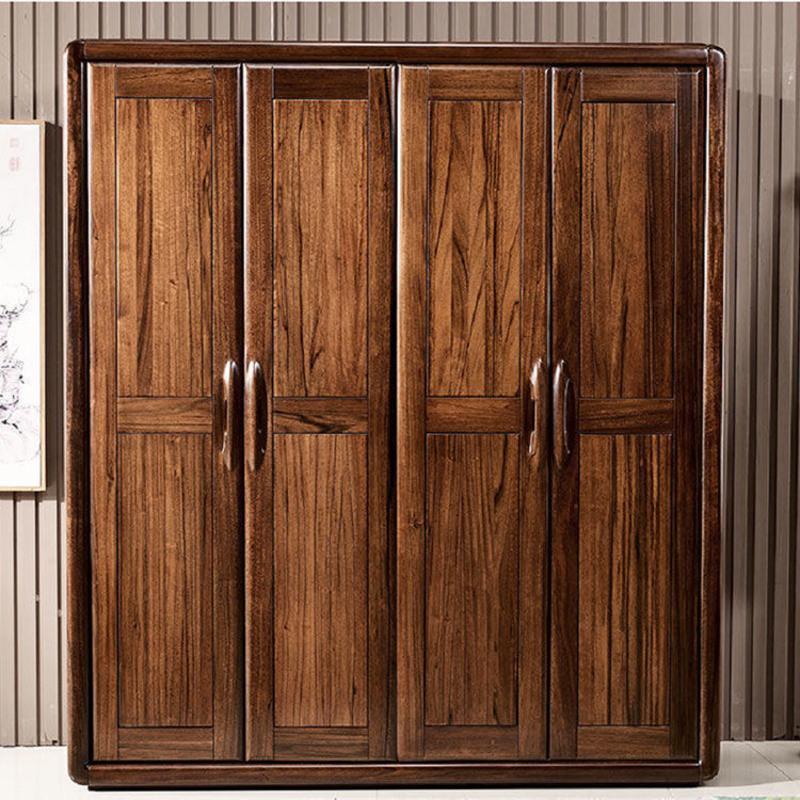 全实木衣柜黑胡桃衣柜四五门收纳储物柜家用卧室平开式原木大衣橱
