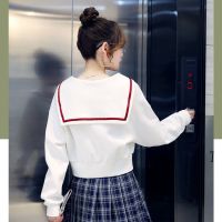 卫衣女春秋薄款上衣2021新款韩版宽松洋气海军领短款春秋薄款长袖