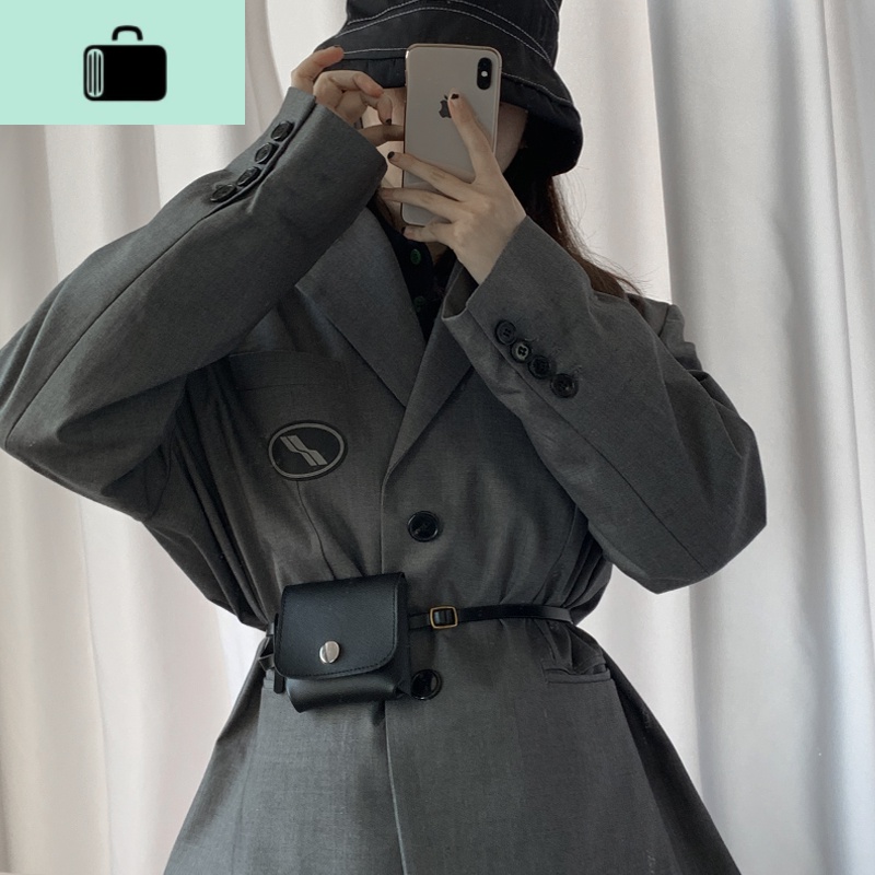 时尚百搭腰包装饰黑牛仔裤学生皮带女ins风腰带零钱包配风衣学生NEW LAKE 单独腰带二层牛皮