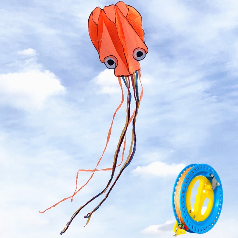 软体风筝 潍坊章鱼乌贼风筝无骨架微风易飞成人风筝初学者 创意 三维工匠 4米橙色章鱼+200米线轮高清大图