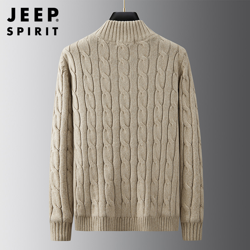 JEEP SPIRIT吉普男士针织衫加绒加厚保暖针织衫半拉链立领时尚毛衣秋冬套头衫外套高清大图