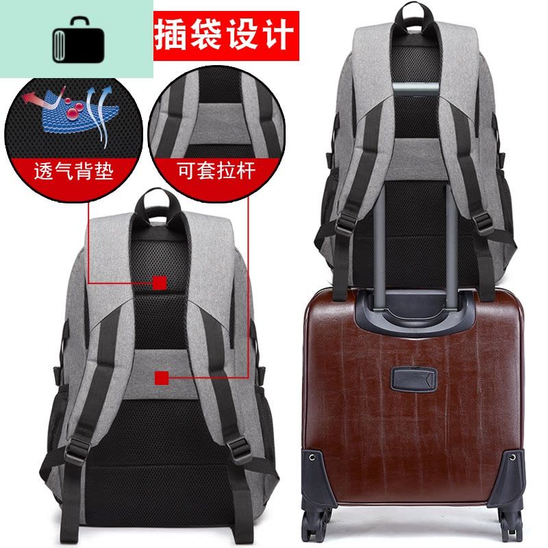 背包男士休闲商务双肩包女电脑包时尚潮流中学生书包大容量旅行包NEW LAKE 墨黑配墨黑胸包标准升级版图片