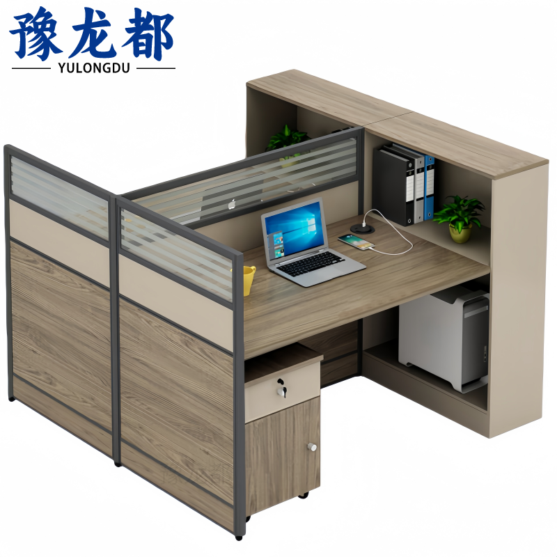 豫龙都 屏风办公桌 两人+柜 套高清大图